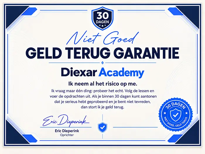 Certificaat voor de voorwaardelijke 30-dagen niet-goed-geld-teruggarantie
